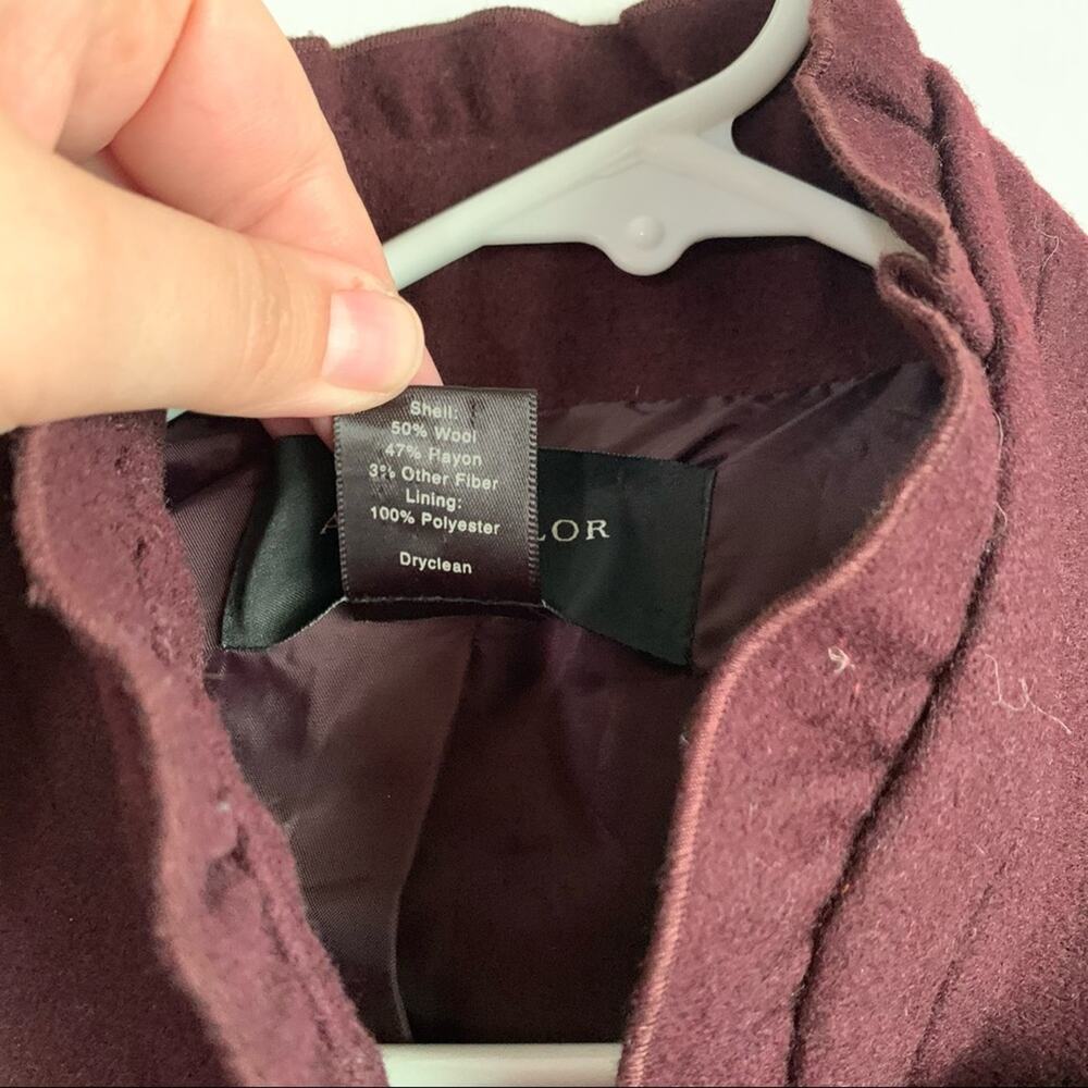 Ann Taylor Ruffle Neck Wool Blend Pea Coat Large Buttons Maroon Burgundy Small S - Picture 3 of 8